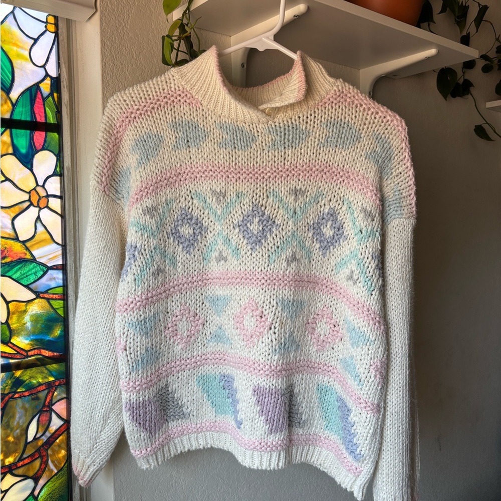 Cozy hand knitted Pastel Patterned Sweater
